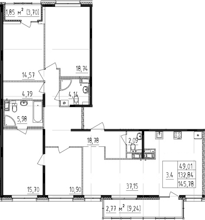 4-комнатная квартира 145.78 м², 11/13 эт., ЖК «Чёрная речка(Nordest)»